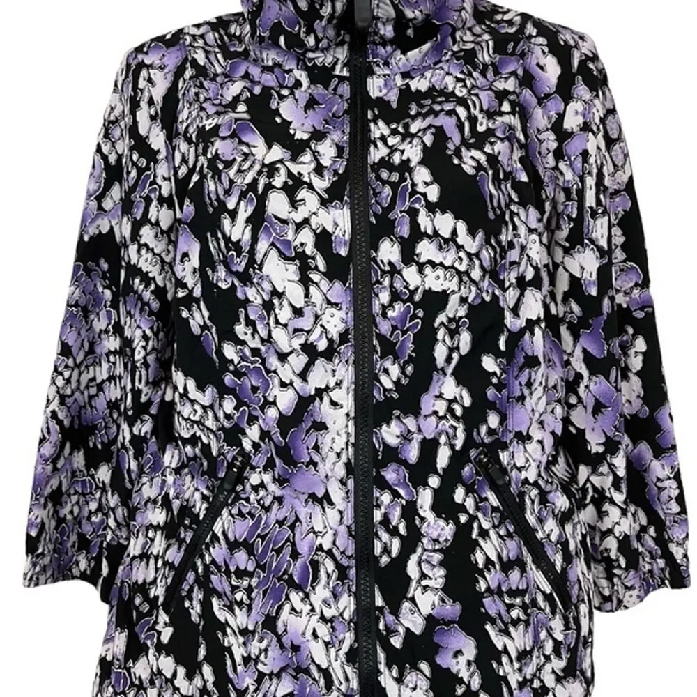 ZENERGY by CHICO'S Black Purple Athletic Sporty Full Zip Lightweight Jacket sz 0